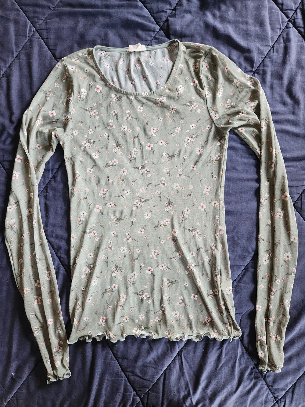 Hem & Thread Sage Green Floral Long-Sleeve Mesh Tee